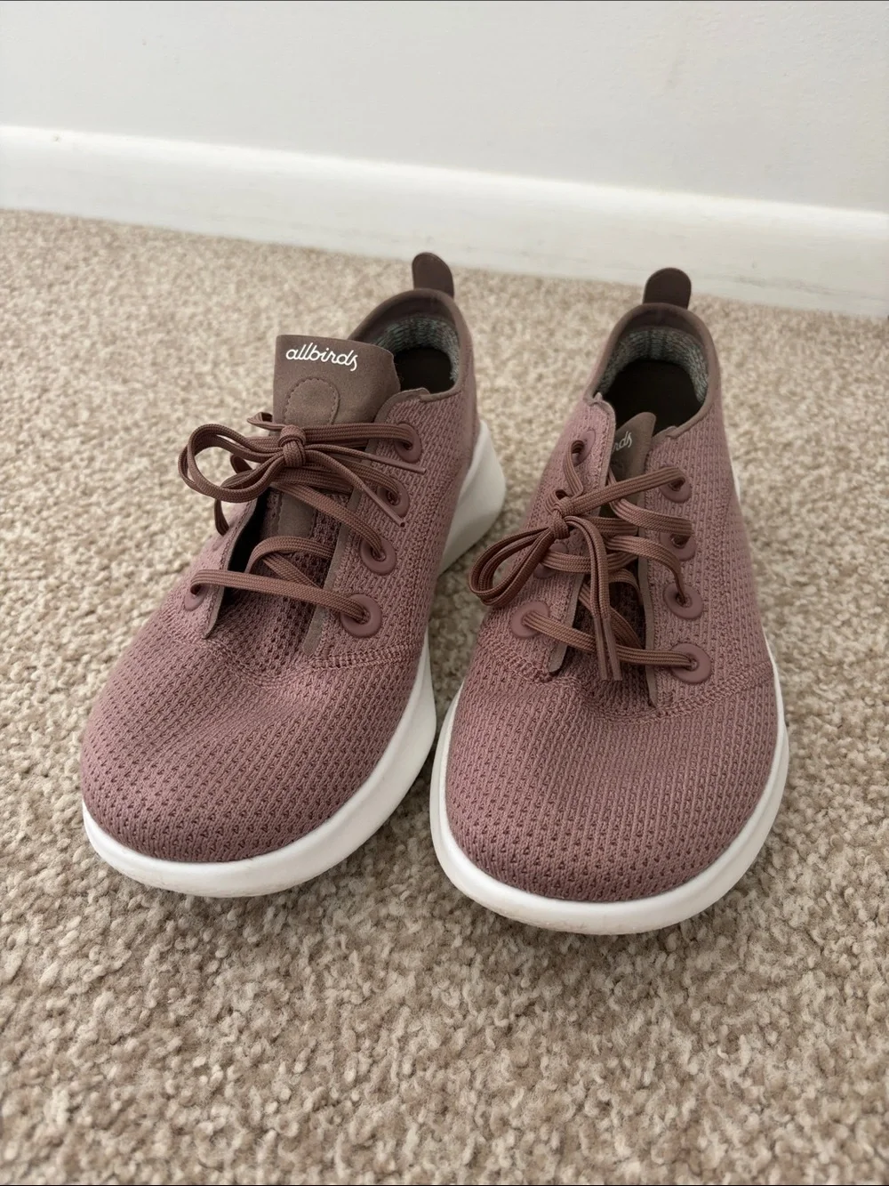 allbirds unisex Mauve Knit Lace-Up Sneakers with White Sole